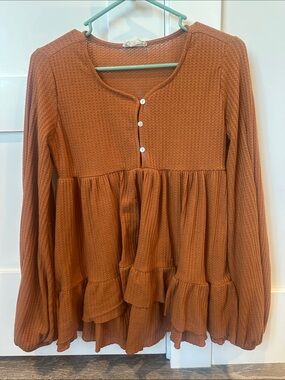 Mia Joy Size 14 Rust Waffle Knit Babydoll Top 🍂